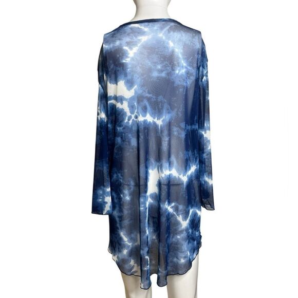 Jordan Taylor Blue and White Tie-Dye V-Neck  Mesh Tunic Medium - Picture 2 of 3